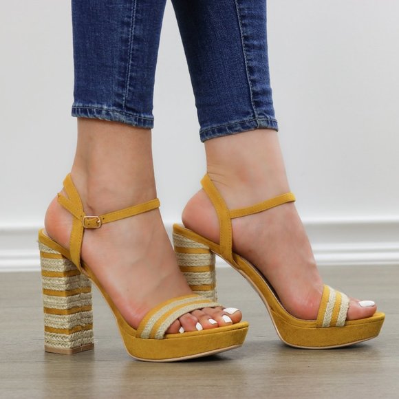 Espadrille Heel Yellow Open Toe Platform Sandal - Picture 2 of 13